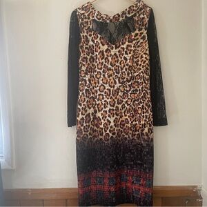 Joseph & Eren Paris Animal Print Lace Sleeve Bodycon Dress EU 44 US 12
